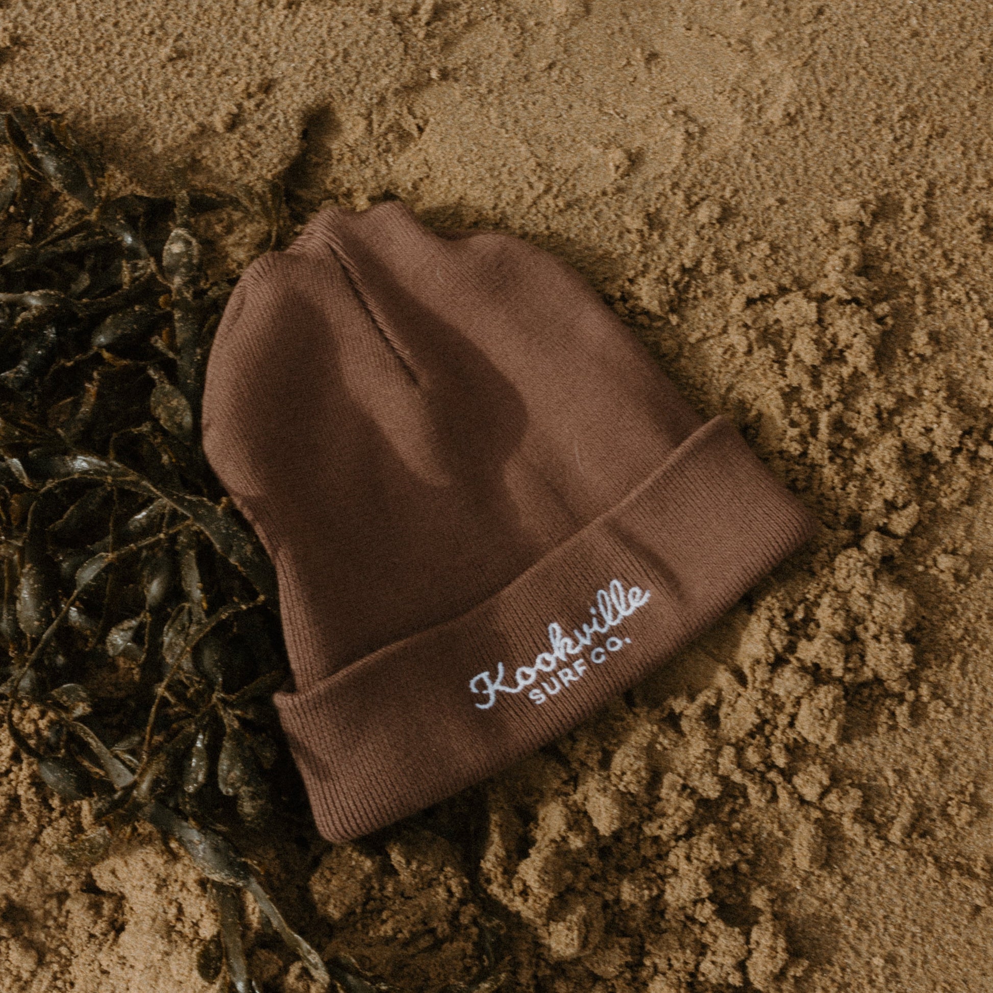 Brown beanie with 'Knoxville' embroidery on sand