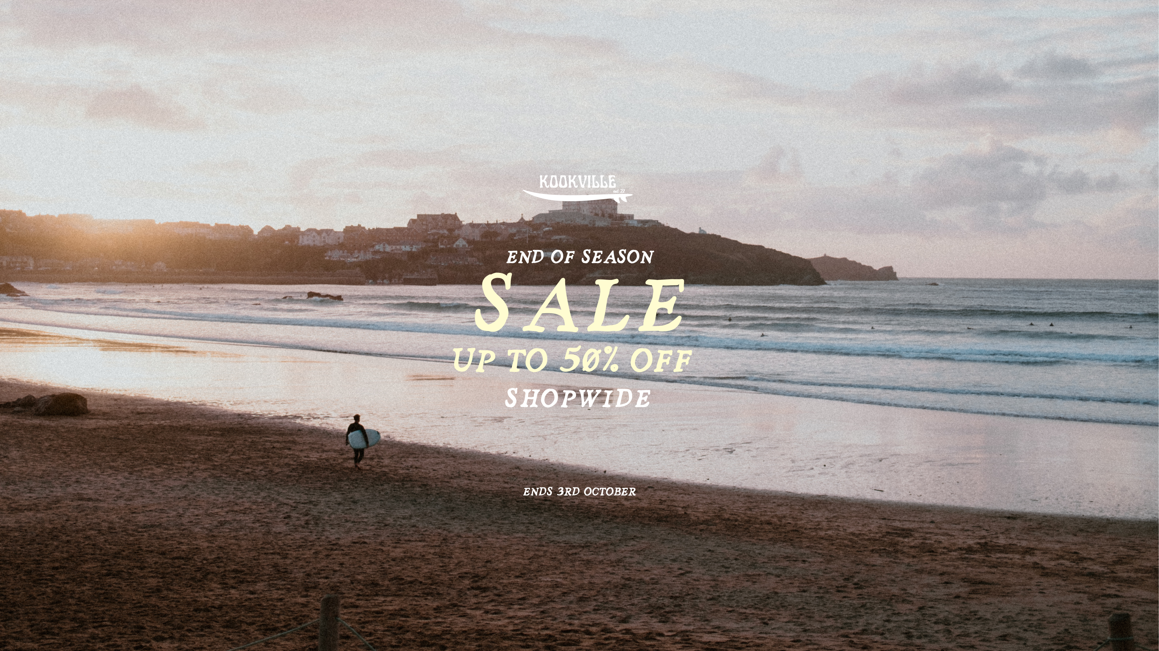 Beach scene with a sale advertisement overlay